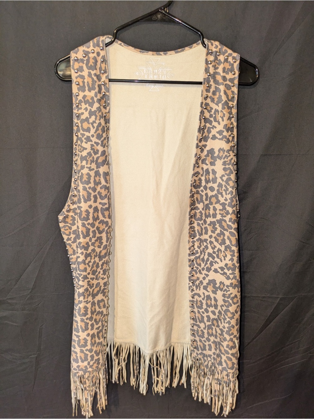 Crazy Train Leopard Print Studded Fringe Vest